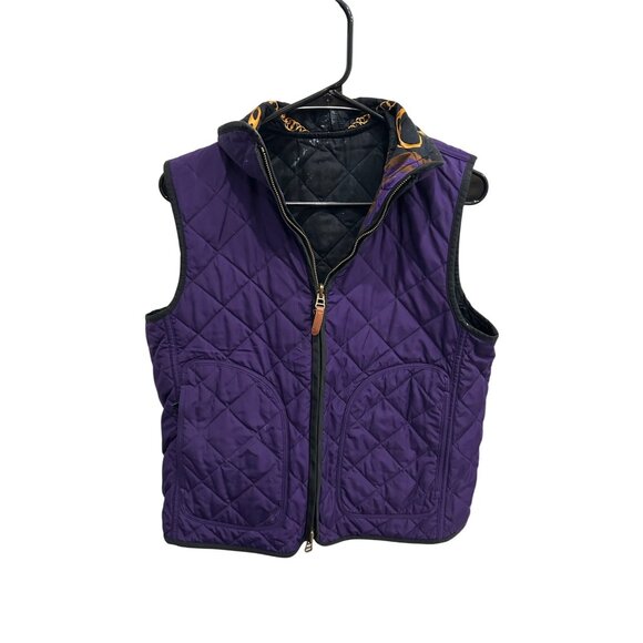 Lauren Ralph Lauren Reversible Quilted Vest Equestrian Print Purple Side Size L - Picture 3 of 11